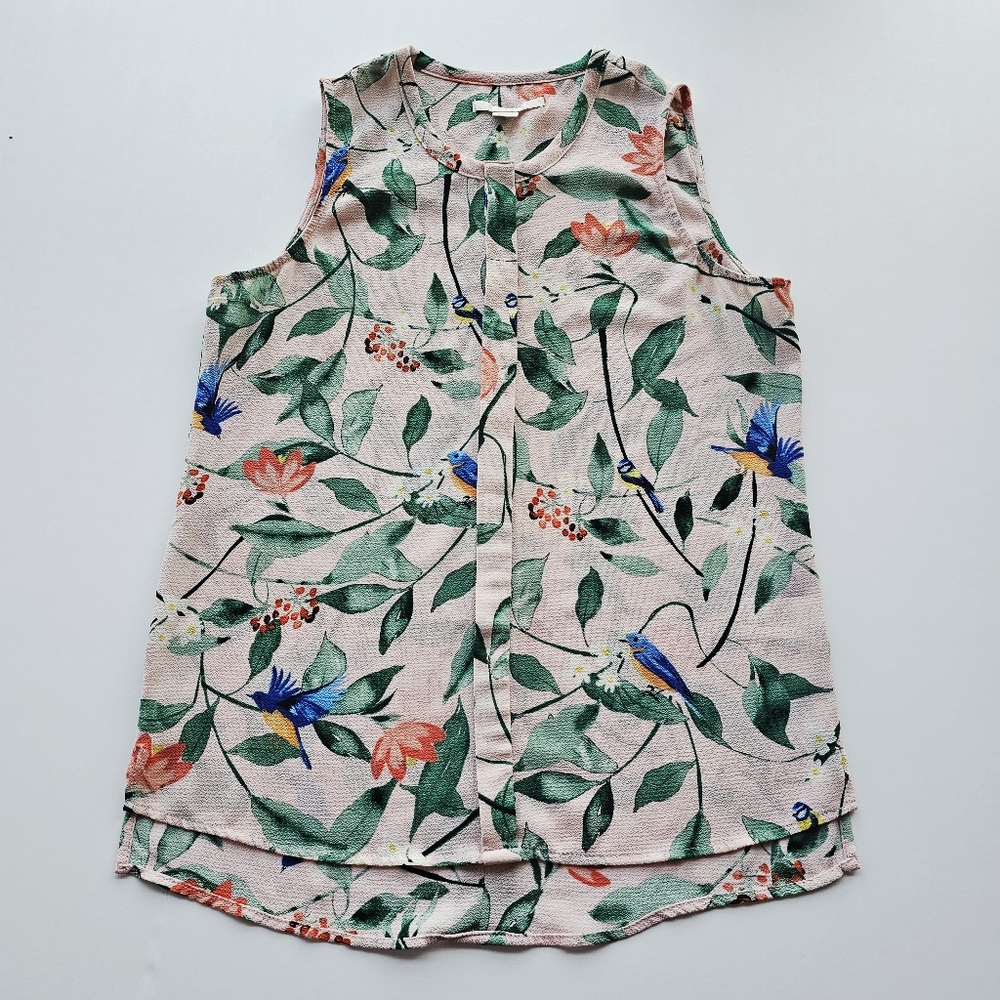 C&E Floral Bird Printed Sleeveless Blouse Top - Multicolor XS